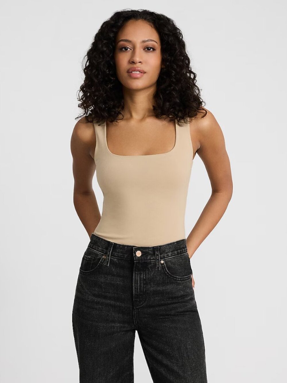 EXPRESS Body Contour Light Compression Square Neck Tank in Stretch Cotton - S